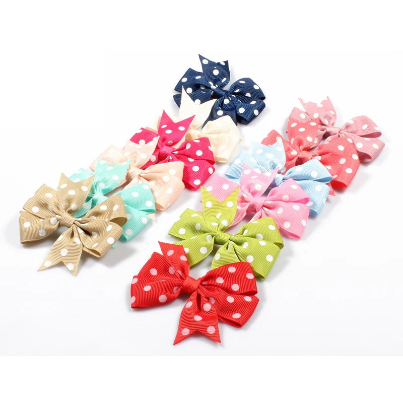 120pcs/lot 3" 24colors Dovetail Grosgrain Dot Ribbon Kids Bows with Clip Kids Girl Organza Hair Bows For Toddle Hair Accessories