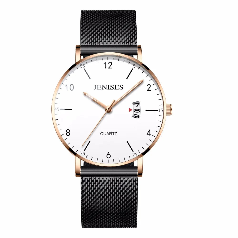 Fashion Luxury Simple Business Watch Man Ultra Slim Case Waterproof Quartz Wristwatch Jenises Black Mens Watch Reloj Hombre