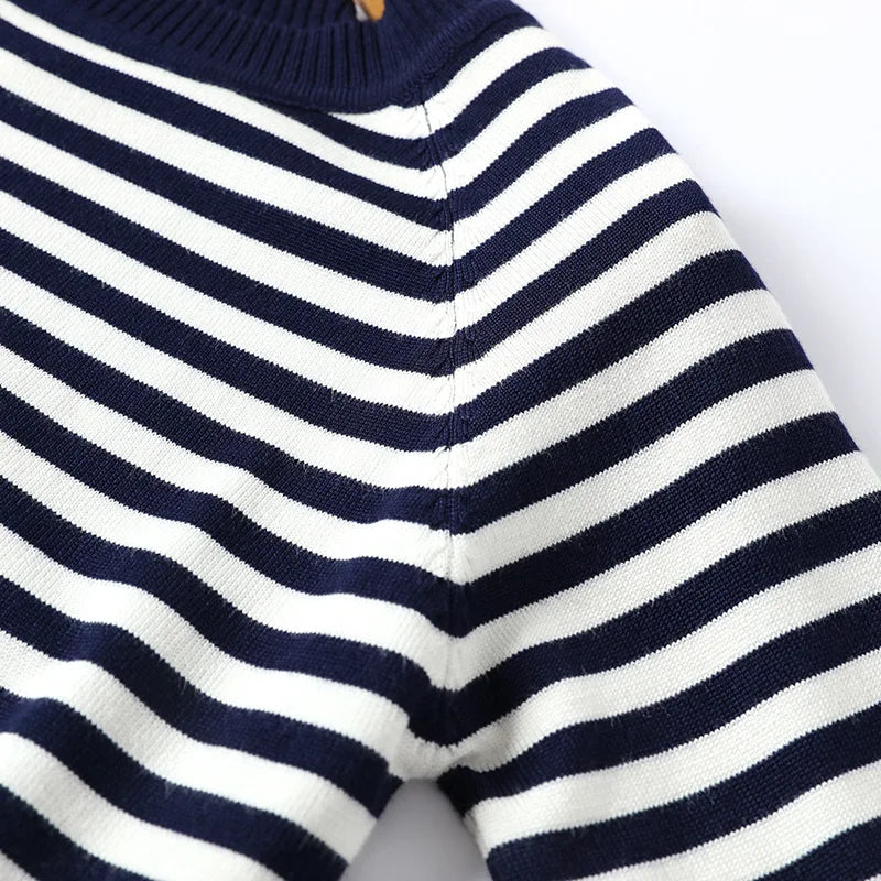 2022 Autumn Winter Long Sleeve Striped Pullover Women Sweater Knitted Sweaters O-Neck Tops Korean Pull Femme Jumper Female White