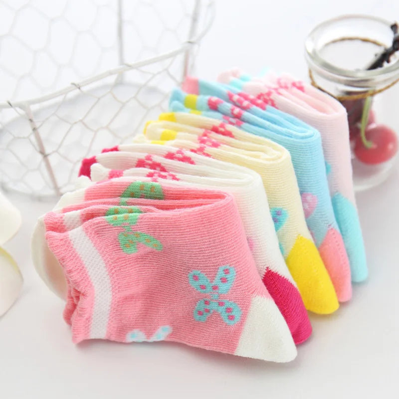 5 par/lote primavera otoño calcetines de alta calidad para niñas calcetines de algodón de Color caramelo con mariposas para niñas de 3 a 12 años calcetines para niños