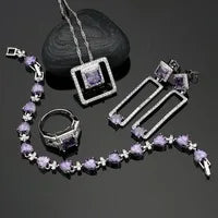 925 Silver Bridal Jewelry Sets Black Cubic Zirconia White Crystal Jewelry for Women Earrings/Pendant/Ring/Bracelet/Necklace