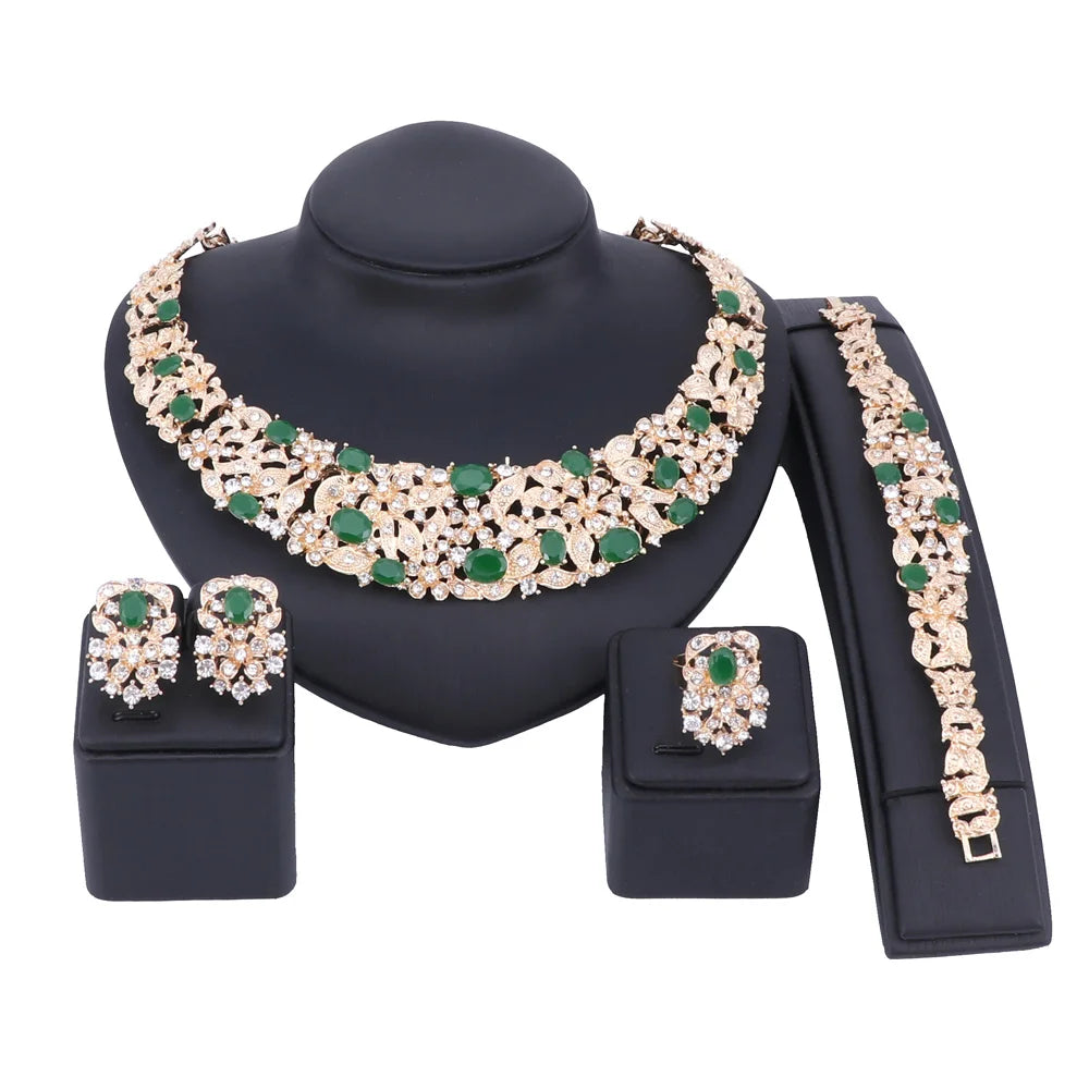 Bohemia Crystal Brides Jewelry Sets Gold Silver Color Rhinestone Necklace Set Wedding Jewelry for Women Bridal Party Anniversary