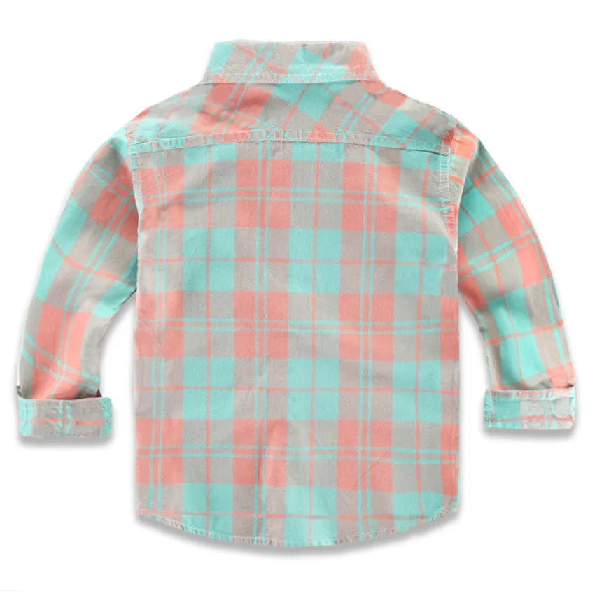 Spring Long Sleeve Boy's Shirts Casual Turn-down Collar Camisa Masculina Blouses for Children Kids Clothes Baby Boy Plaid Shirt