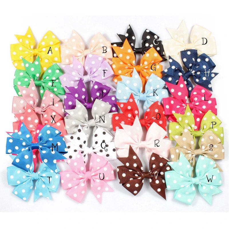 120pcs/lot 3" 24colors Dovetail Grosgrain Dot Ribbon Kids Bows with Clip Kids Girl Organza Hair Bows For Toddle Hair Accessories