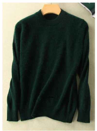 Winter Women Sweater 100% Mink Cashmere Half Turtleneck Knitted Pullovers Loose Soft Warm Female Long Sleeve Solid Jumper S-XXL