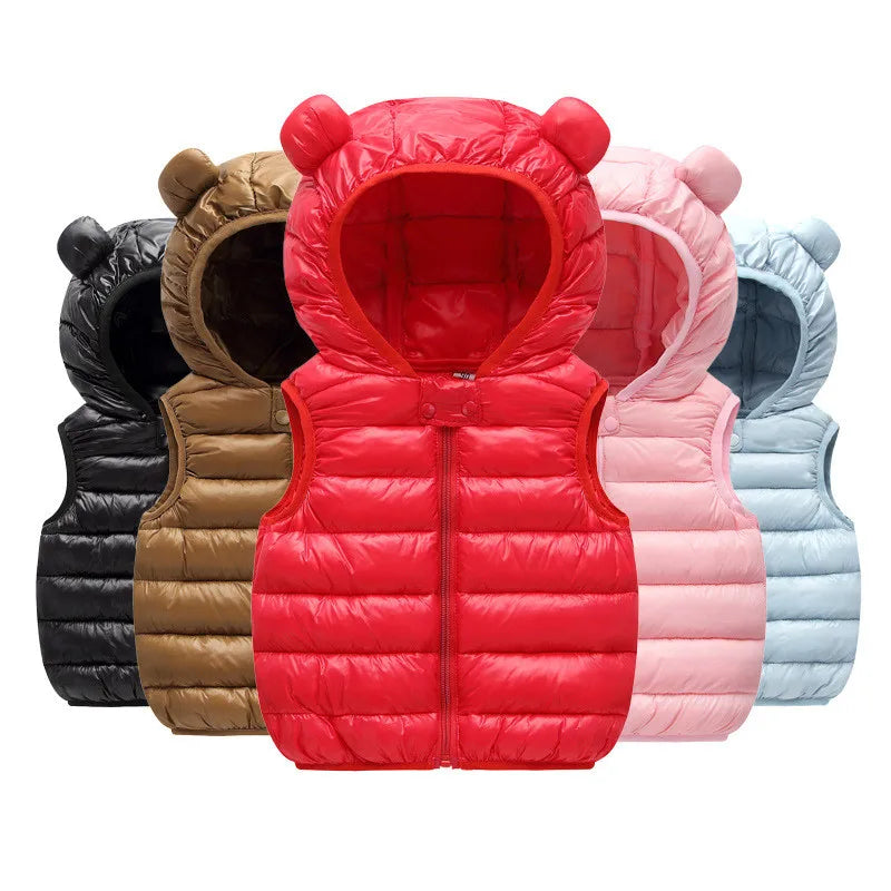 Baby Boy Clothes Winter Kids Vests Down Cotton Hoodies Toddler Outerwear Coats Newborn Cute Ear Warm Baby Waistcoat Snowsuit