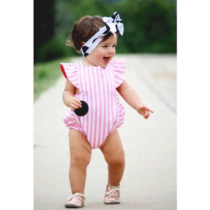 Pink Princess Toddler Infant Newborn Baby Girl Clothes Romper Jumpsuit Striped Outfits Sunsuit 0-18M