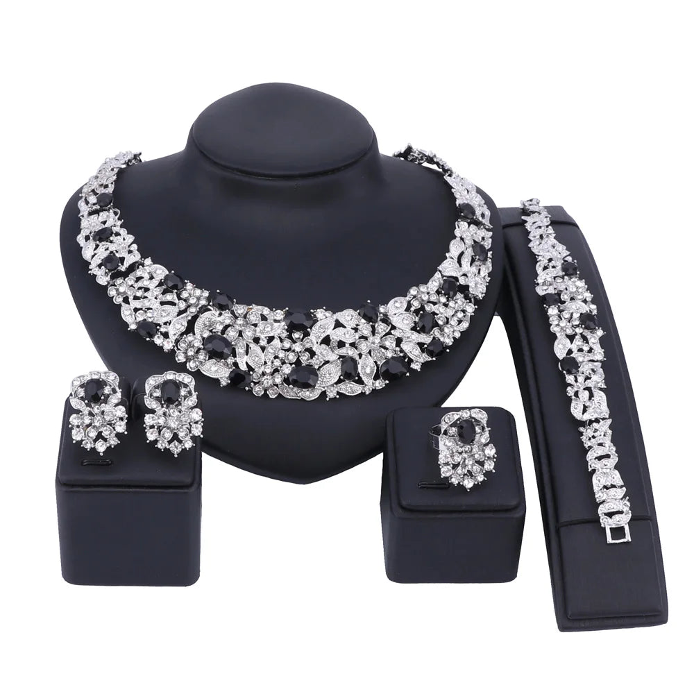 Bohemia Crystal Brides Jewelry Sets Gold Silver Color Rhinestone Necklace Set Wedding Jewelry for Women Bridal Party Anniversary