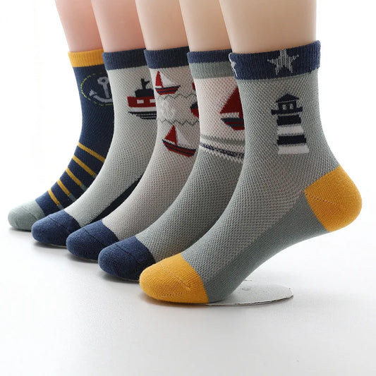 5 Pairs / Lot Kids Socks New Spring Summer Cotton Breathable Mesh Boys Girls Socks 3- 15 Year Children Socks