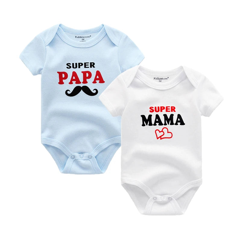 Newborn Baby Clothes Short Sleeve Girl Boy Clothing  I Love Papa Mama Design 100%Cotton Rompers de bebe Costumes White