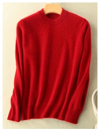 Winter Women Sweater 100% Mink Cashmere Half Turtleneck Knitted Pullovers Loose Soft Warm Female Long Sleeve Solid Jumper S-XXL