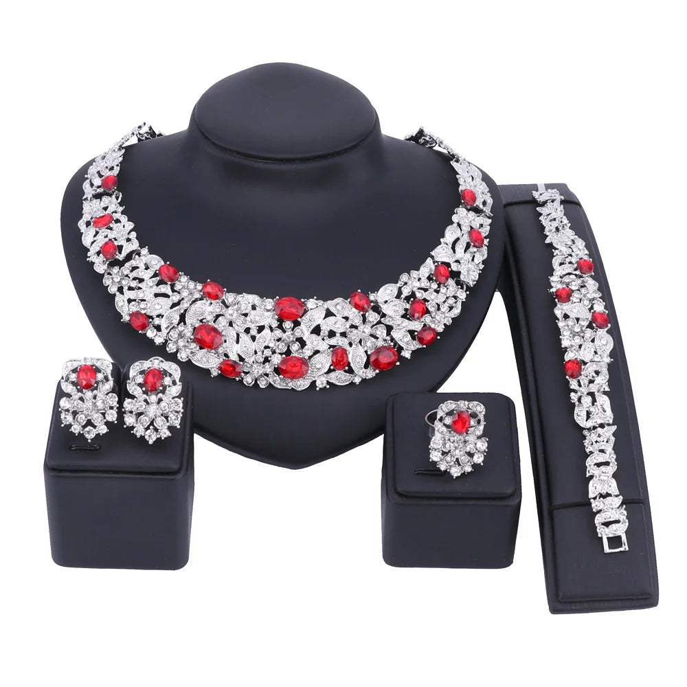 Bohemia Crystal Brides Jewelry Sets Gold Silver Color Rhinestone Necklace Set Wedding Jewelry for Women Bridal Party Anniversary