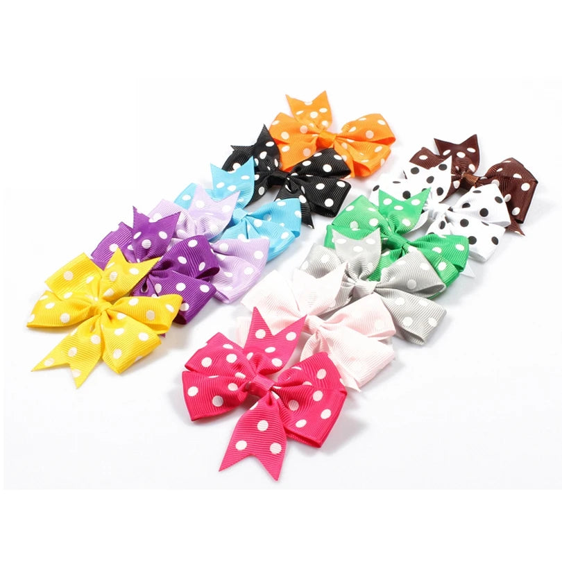 120pcs/lot 3" 24colors Dovetail Grosgrain Dot Ribbon Hair Bow Kids Girl Organza Hair Bows For Toddle Hair Accessories Hair Clips