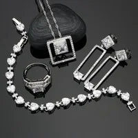 925 Silver Bridal Jewelry Sets Black Cubic Zirconia White Crystal Jewelry for Women Earrings/Pendant/Ring/Bracelet/Necklace