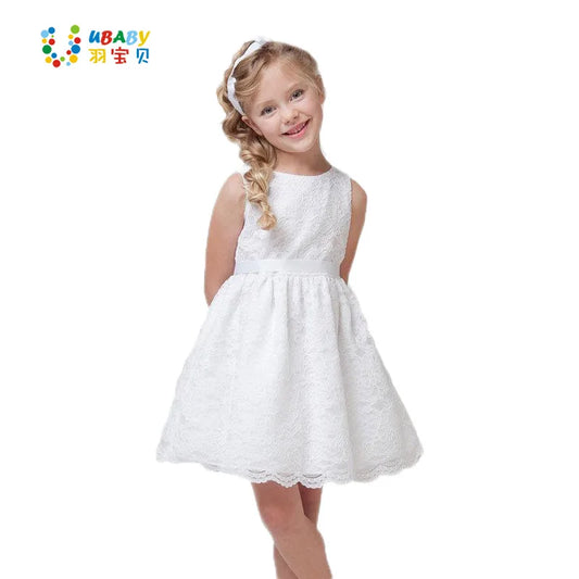 Ropa de verano de alta calidad para niños, vestido para adolescentes, para niñas de 2 a 12 años, hermoso vestido de flores de encaje, vestido blanco para niñas