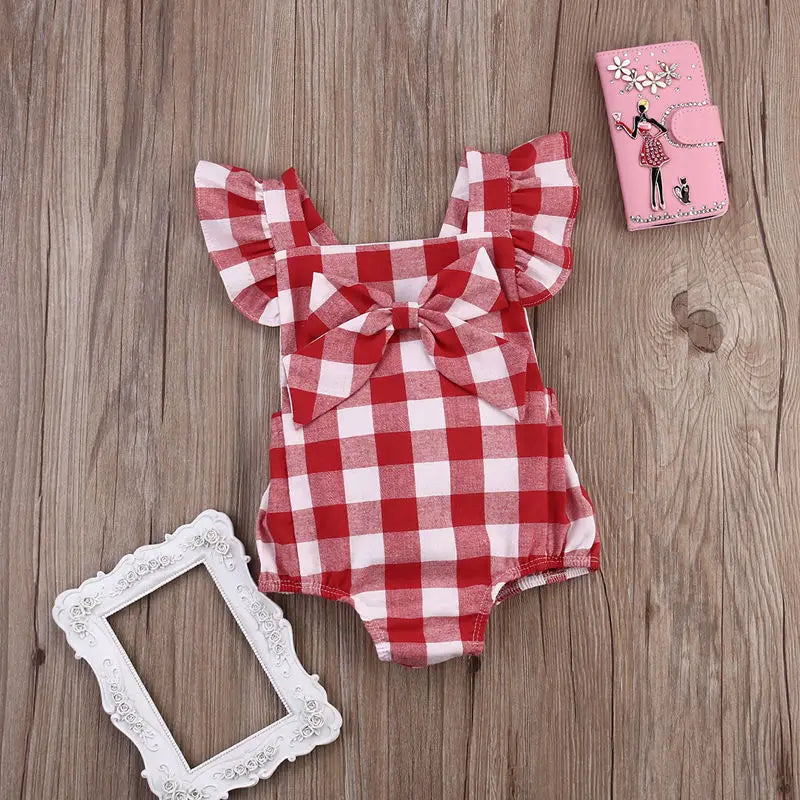 Newborn Toddler Infant Baby Girl Kids Cotton Romper Jumpsuit Casual Clothes Bownot 2Pcs Outfit AB