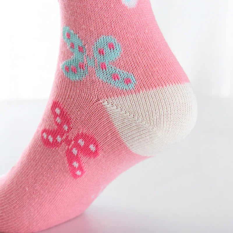 5 par/lote primavera otoño calcetines de alta calidad para niñas calcetines de algodón de Color caramelo con mariposas para niñas de 3 a 12 años calcetines para niños