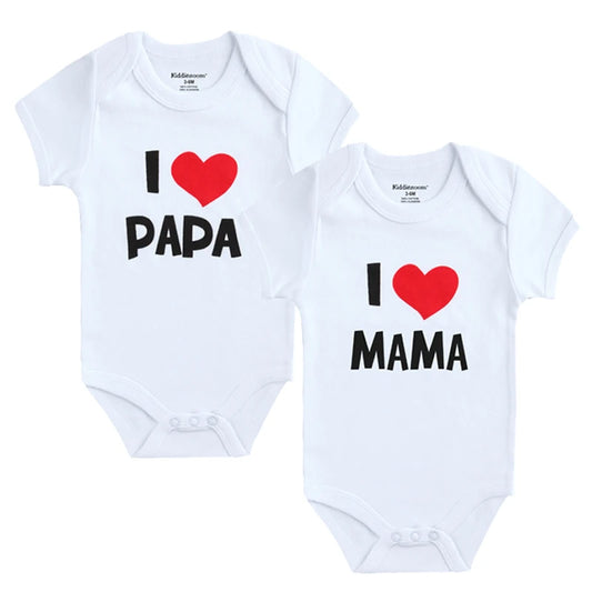 Newborn Baby Clothes Short Sleeve Girl Boy Clothing  I Love Papa Mama Design 100%Cotton Rompers de bebe Costumes White