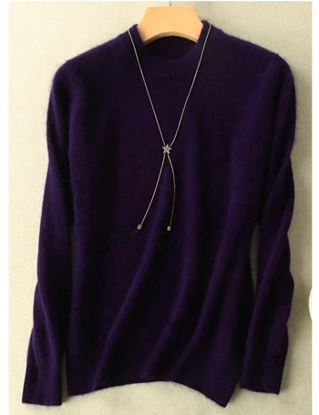 Winter Women Sweater 100% Mink Cashmere Half Turtleneck Knitted Pullovers Loose Soft Warm Female Long Sleeve Solid Jumper S-XXL