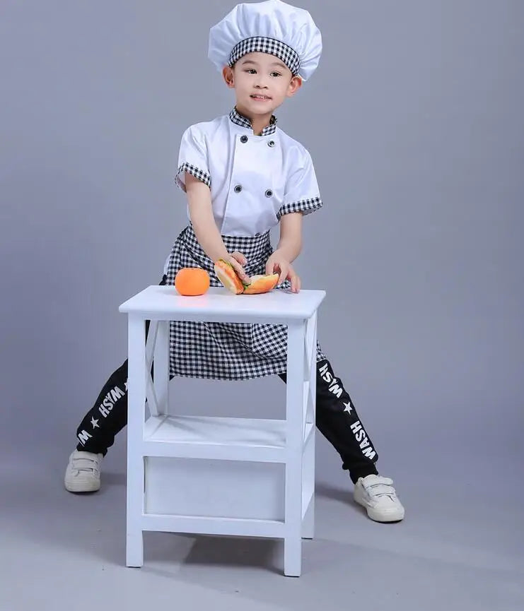 2019 Chef Kids Costumes Cooking Clothing Baby Girl Baby Boy Kitchen Uniform Cosplay Costumes Apron Top Cap for Craft Baking