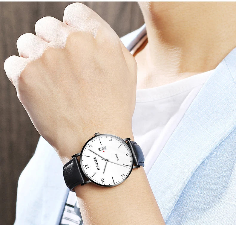 Fashion Luxury Simple Business Watch Man Ultra Slim Case Waterproof Quartz Wristwatch Jenises Black Mens Watch Reloj Hombre