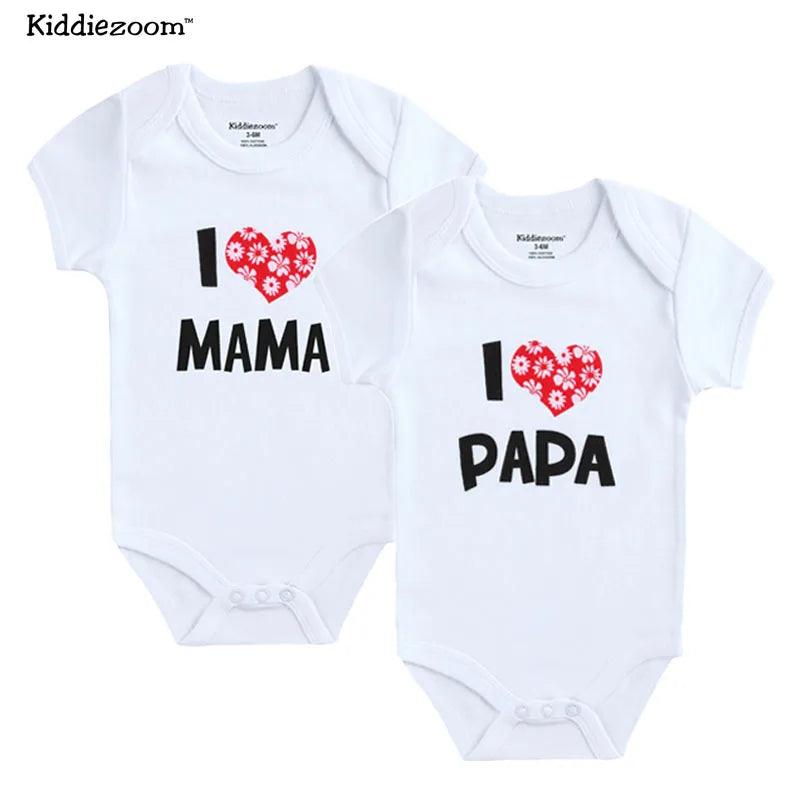 Newborn Baby Clothes Short Sleeve Girl Boy Clothing  I Love Papa Mama Design 100%Cotton Rompers de bebe Costumes White