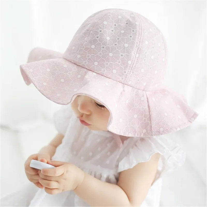 Summer Baby Bucket Cap Kids Children Floral Panama Hat Outdoor Beach Sun Caps Lovely Lace Princess Brim Kids Hats Caps