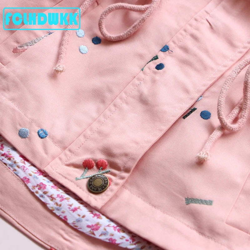 Spring Autumn Girls Windbreaker Coat Jackets Baby Kids Flower Embroidery Hooded Outwear For Baby Kids Coats Jacket Clothing