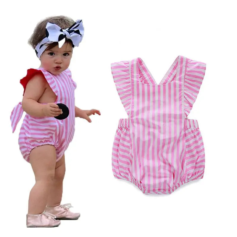 Pink Princess Toddler Infant Newborn Baby Girl Clothes Romper Jumpsuit Striped Outfits Sunsuit 0-18M