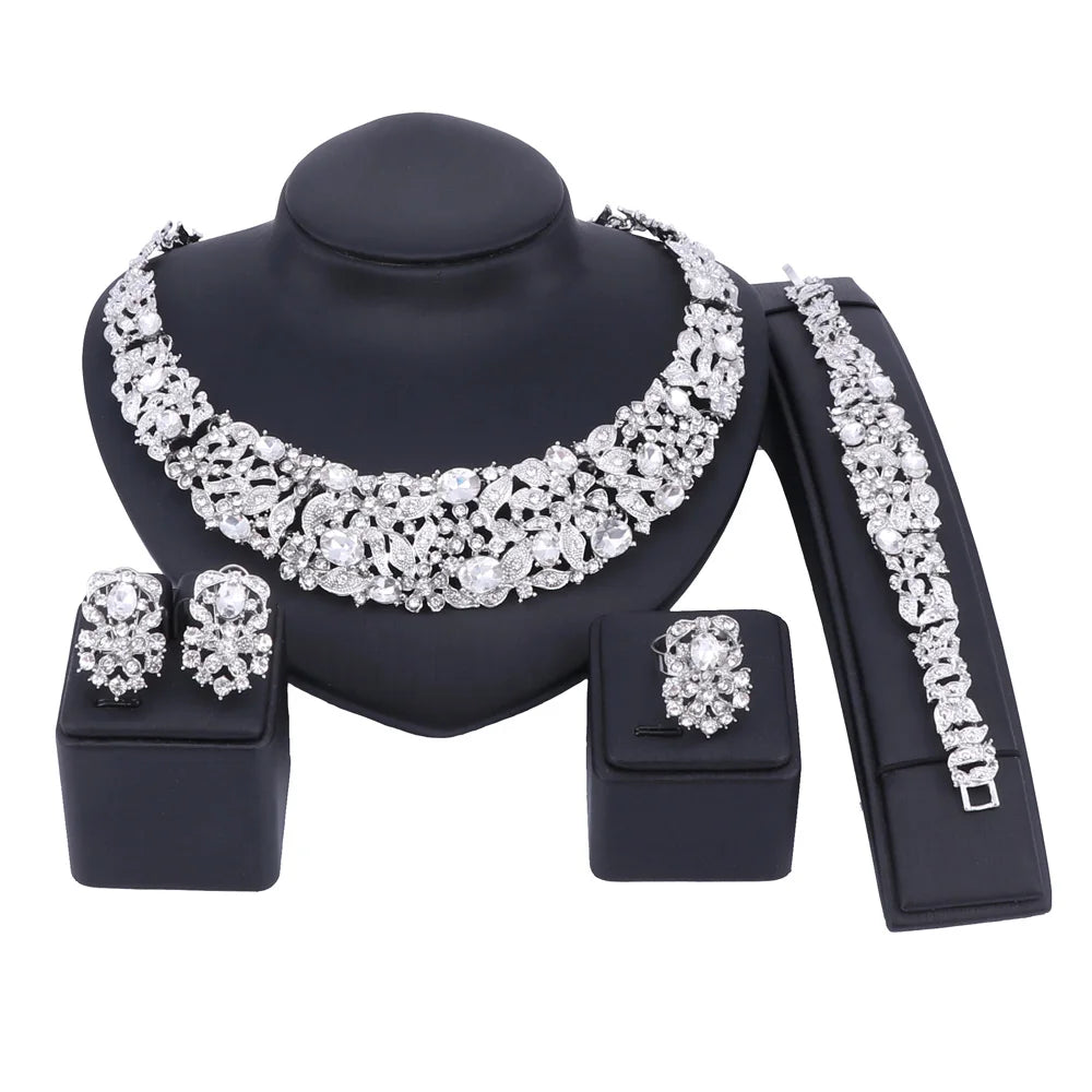 Bohemia Crystal Brides Jewelry Sets Gold Silver Color Rhinestone Necklace Set Wedding Jewelry for Women Bridal Party Anniversary