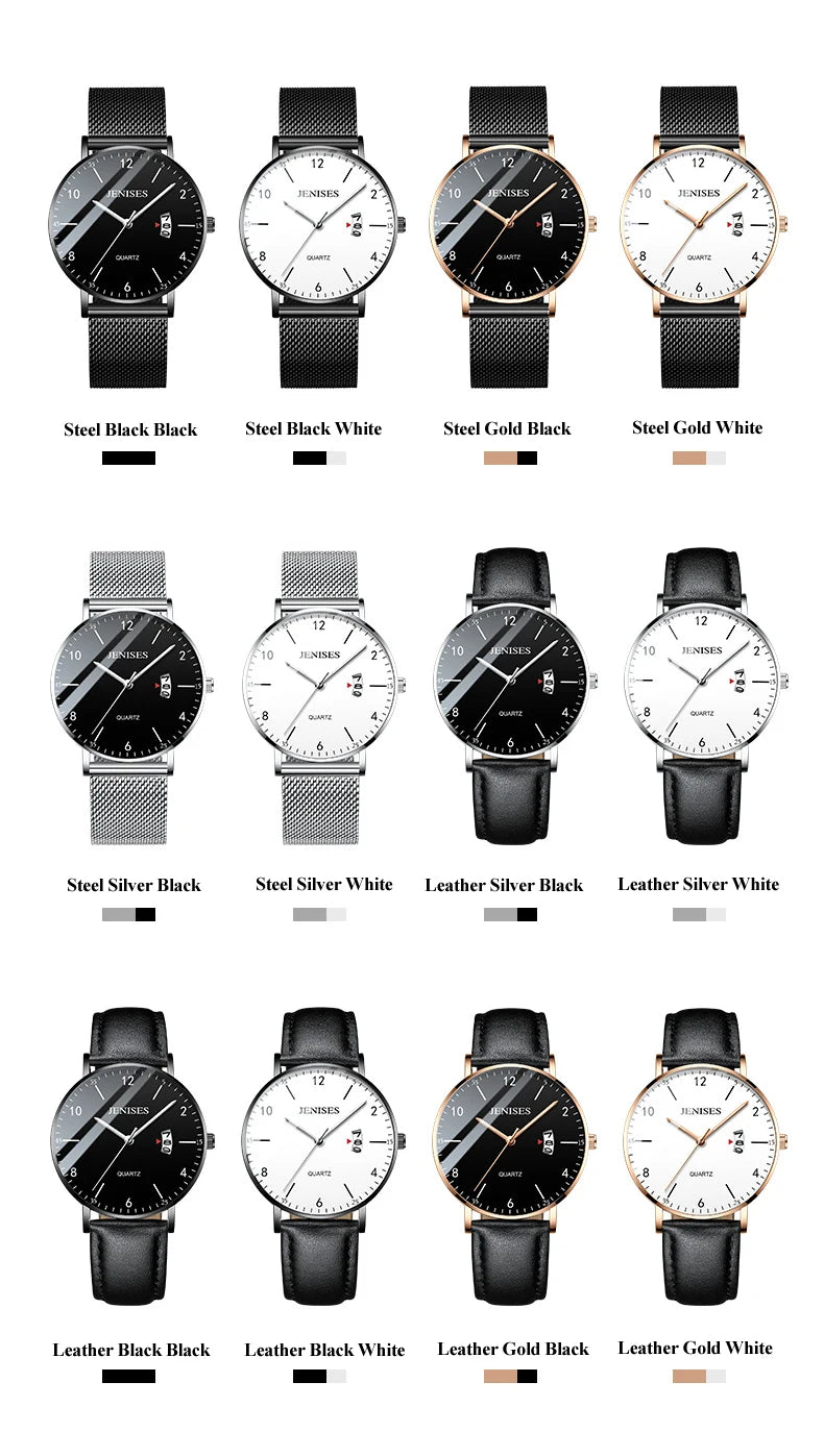 Fashion Luxury Simple Business Watch Man Ultra Slim Case Waterproof Quartz Wristwatch Jenises Black Mens Watch Reloj Hombre