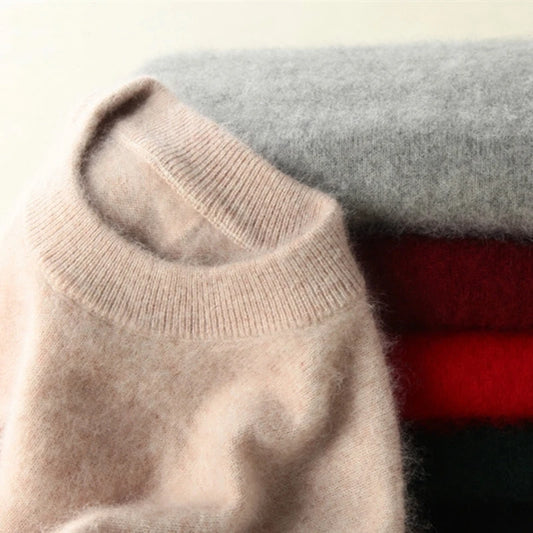 Winter Women Sweater 100% Mink Cashmere Half Turtleneck Knitted Pullovers Loose Soft Warm Female Long Sleeve Solid Jumper S-XXL