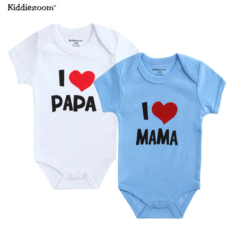 Newborn Baby Clothes Short Sleeve Girl Boy Clothing  I Love Papa Mama Design 100%Cotton Rompers de bebe Costumes White