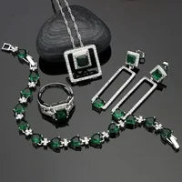 925 Silver Bridal Jewelry Sets Black Cubic Zirconia White Crystal Jewelry for Women Earrings/Pendant/Ring/Bracelet/Necklace