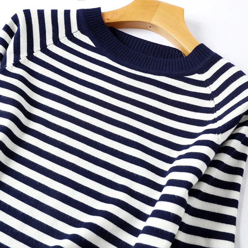 2022 Autumn Winter Long Sleeve Striped Pullover Women Sweater Knitted Sweaters O-Neck Tops Korean Pull Femme Jumper Female White