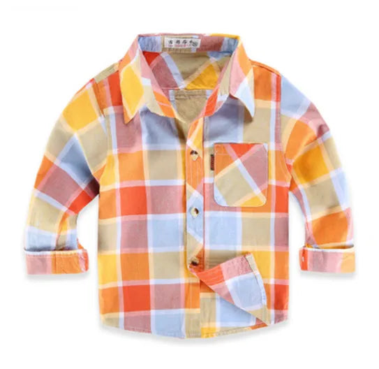 Spring Long Sleeve Boy's Shirts Casual Turn-down Collar Camisa Masculina Blouses for Children Kids Clothes Baby Boy Plaid Shirt