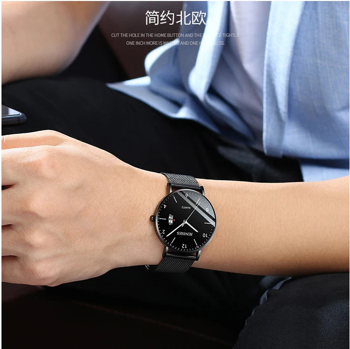 New Ultra Slim Men's Watch Steel Mesh Waterproof Quartz Wristwatch Simple Black Watch Business Man Watch Relogio Masculino