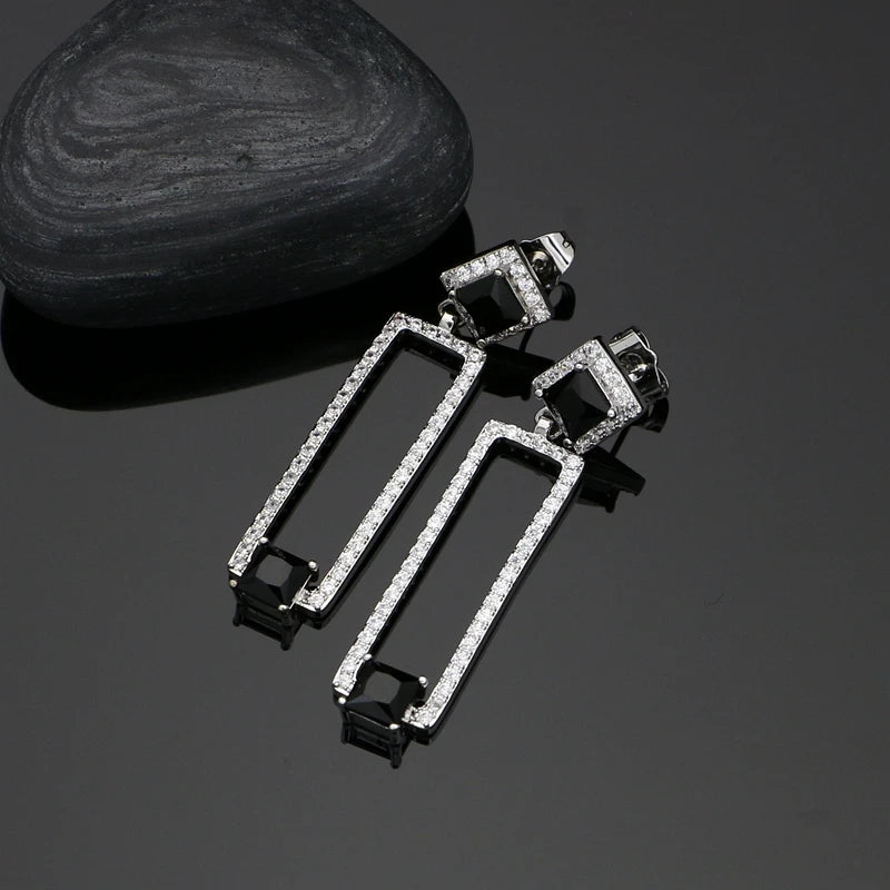925 Silver Bridal Jewelry Sets Black Cubic Zirconia White Crystal Jewelry for Women Earrings/Pendant/Ring/Bracelet/Necklace