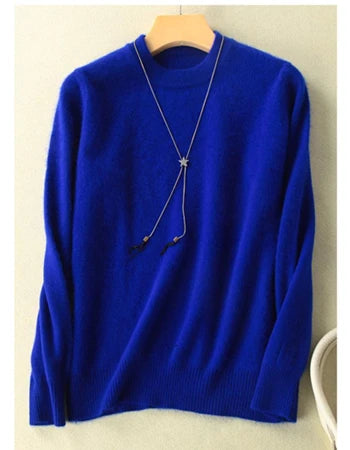 Winter Women Sweater 100% Mink Cashmere Half Turtleneck Knitted Pullovers Loose Soft Warm Female Long Sleeve Solid Jumper S-XXL