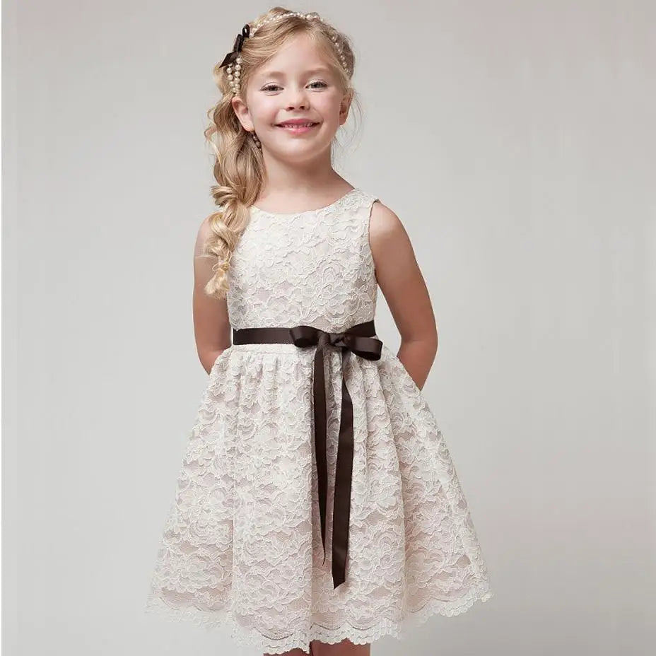 Ropa de verano de alta calidad para niños, vestido para adolescentes, para niñas de 2 a 12 años, hermoso vestido de flores de encaje, vestido blanco para niñas