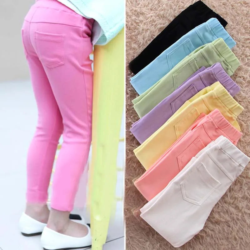 New autumn baby Clothing Hot Girls Jeans Candy Color Skinny Children Pants Baby Casual Long Pants toddler girls  Trousers