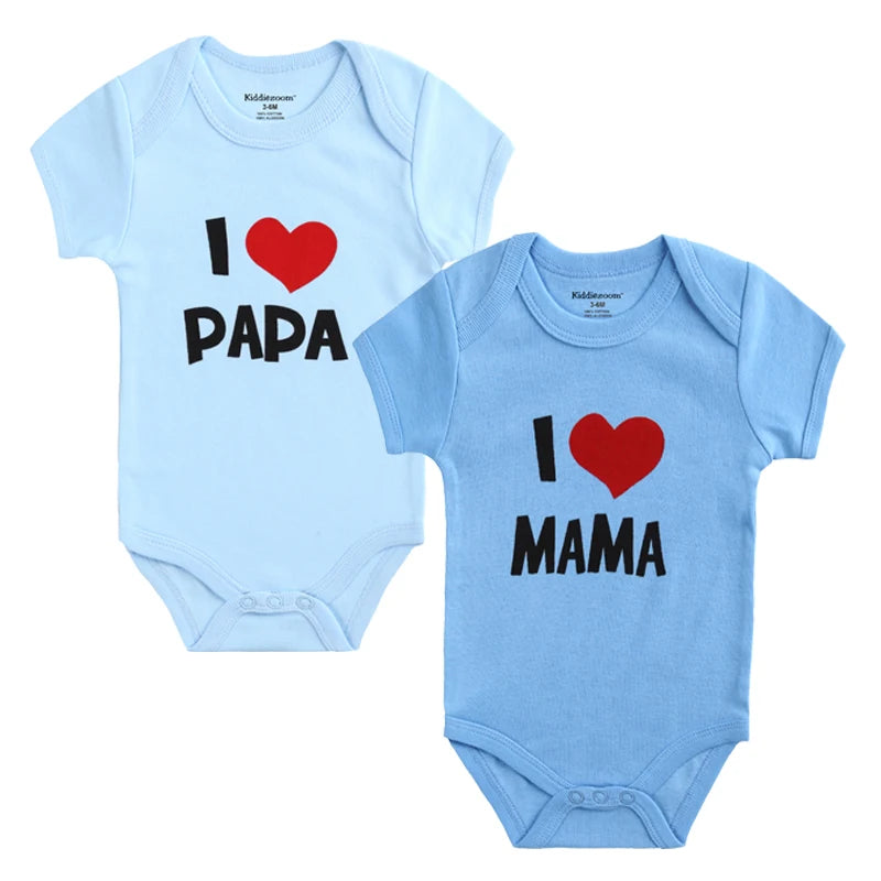 Newborn Baby Clothes Short Sleeve Girl Boy Clothing  I Love Papa Mama Design 100%Cotton Rompers de bebe Costumes White