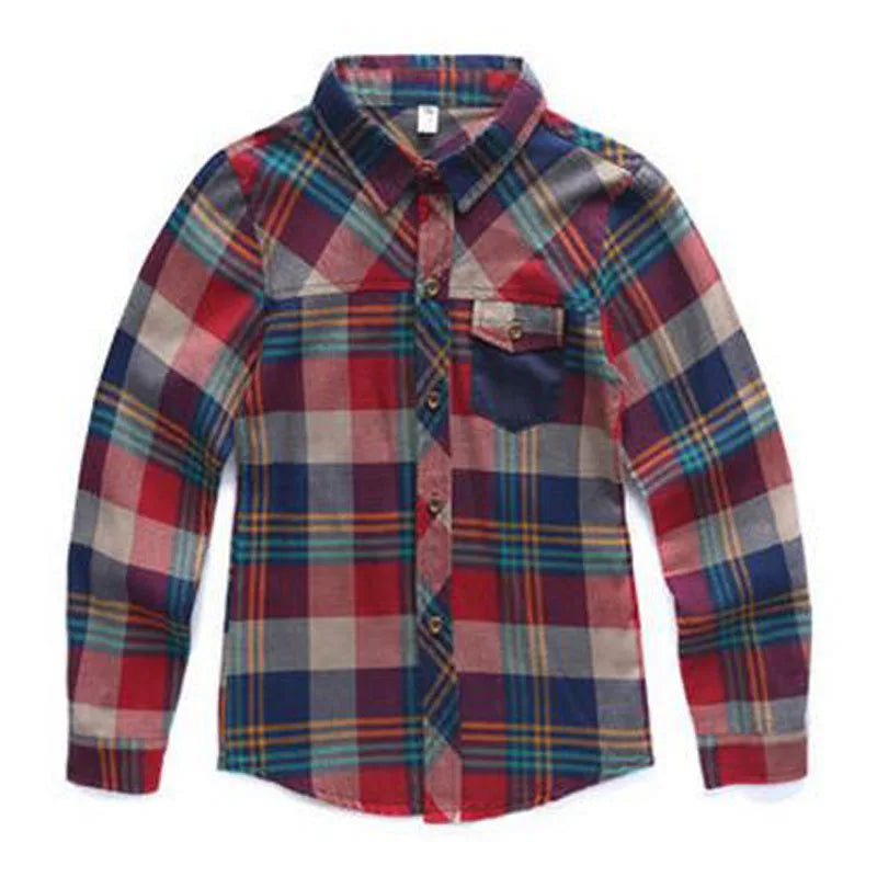 Spring Cotton Kids Clothes Fashion Casual Handsome Shirt for Children blouses Boys Plaid Long Sleeve dress Shirts