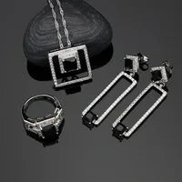 925 Silver Bridal Jewelry Sets Black Cubic Zirconia White Crystal Jewelry for Women Earrings/Pendant/Ring/Bracelet/Necklace
