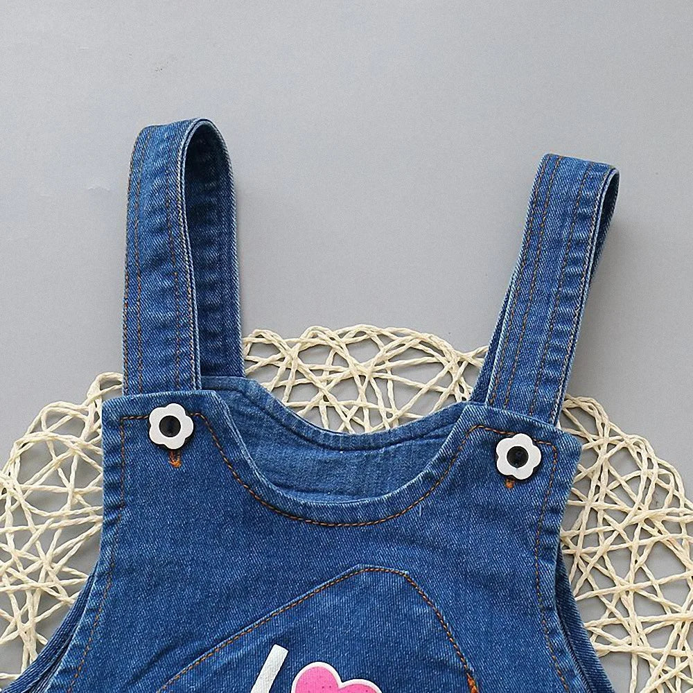 DIIMUU Kids Baby Toddler Clothing Girls Overalls Denim Suspender Pants Printing Love Cute Casual Jumpsuits Long Sleeve Trousers