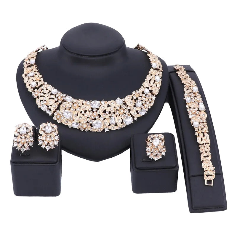 Bohemia Crystal Brides Jewelry Sets Gold Silver Color Rhinestone Necklace Set Wedding Jewelry for Women Bridal Party Anniversary