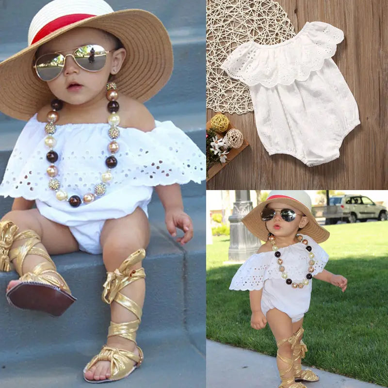 Toddler Infant Newborn Baby Girls Romper Fashion Jumpsuit Lace White Sunsuit Outfits 1Piece Clothes