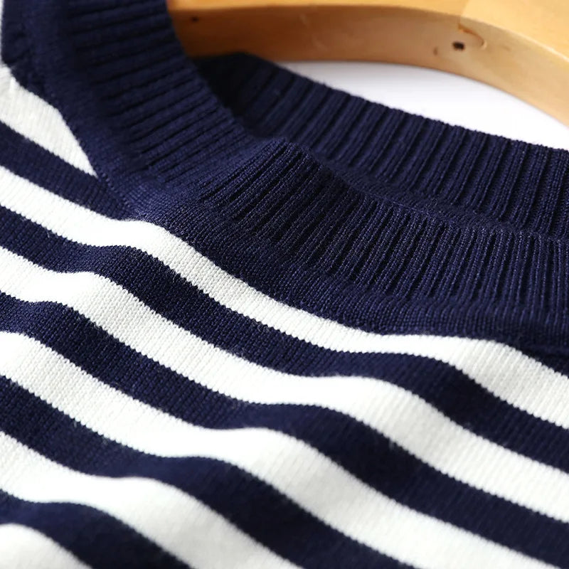 2022 Autumn Winter Long Sleeve Striped Pullover Women Sweater Knitted Sweaters O-Neck Tops Korean Pull Femme Jumper Female White