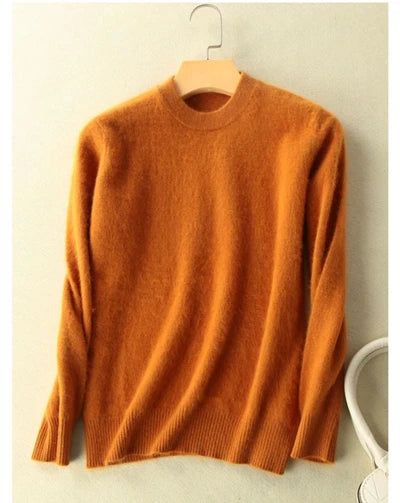 Winter Women Sweater 100% Mink Cashmere Half Turtleneck Knitted Pullovers Loose Soft Warm Female Long Sleeve Solid Jumper S-XXL