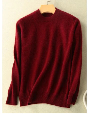 Winter Women Sweater 100% Mink Cashmere Half Turtleneck Knitted Pullovers Loose Soft Warm Female Long Sleeve Solid Jumper S-XXL